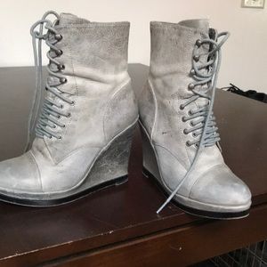 Vince Camuto gray wedge lace up boots